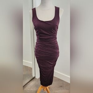 Dolce&Gabbana Ruched Dark Purple Wool Sleeveless Dress IT 42 US 6 Damaged